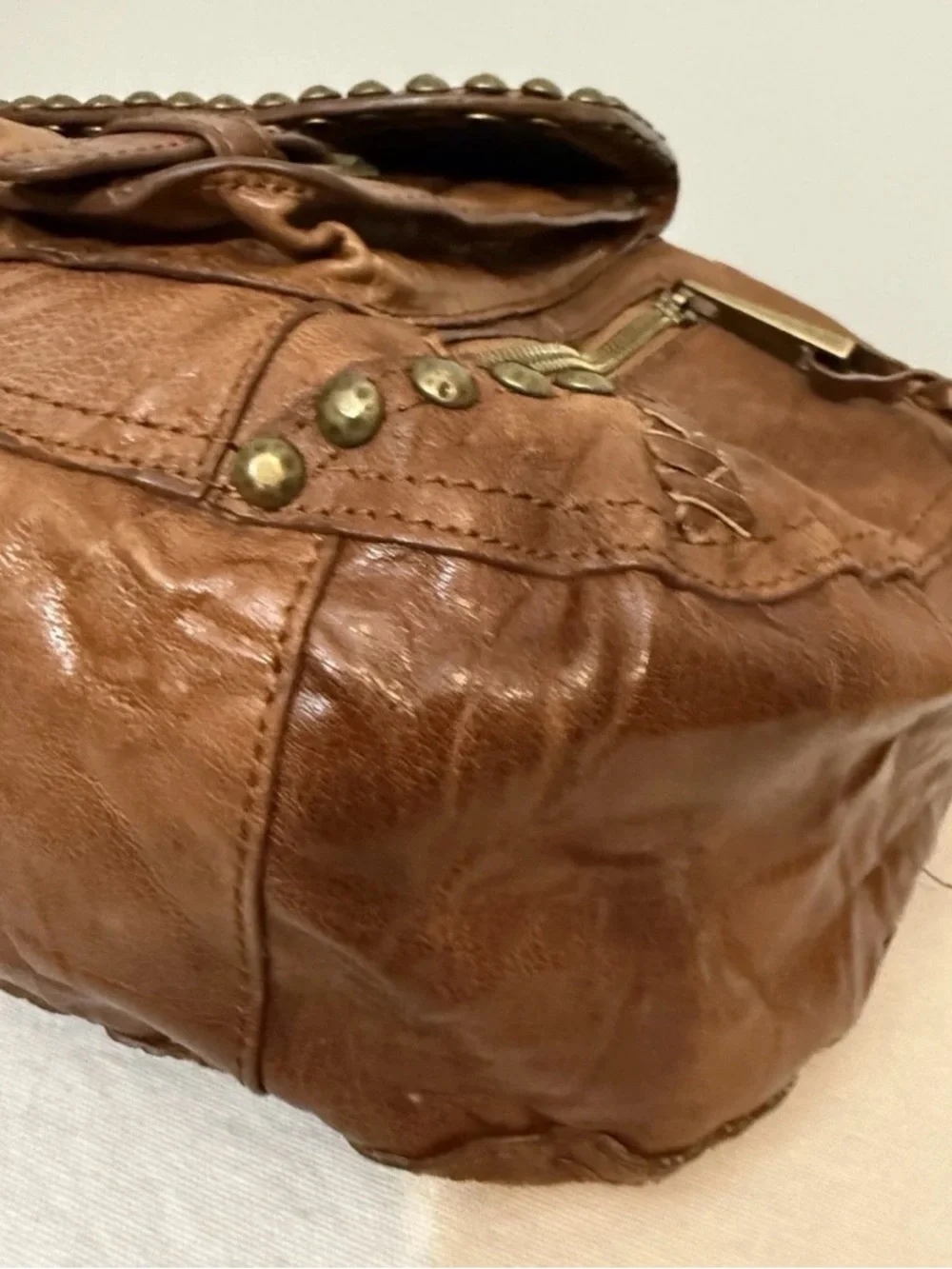 Sam Edelman Tumbled Leather Hobo Shoulder Bag Brown Y2K